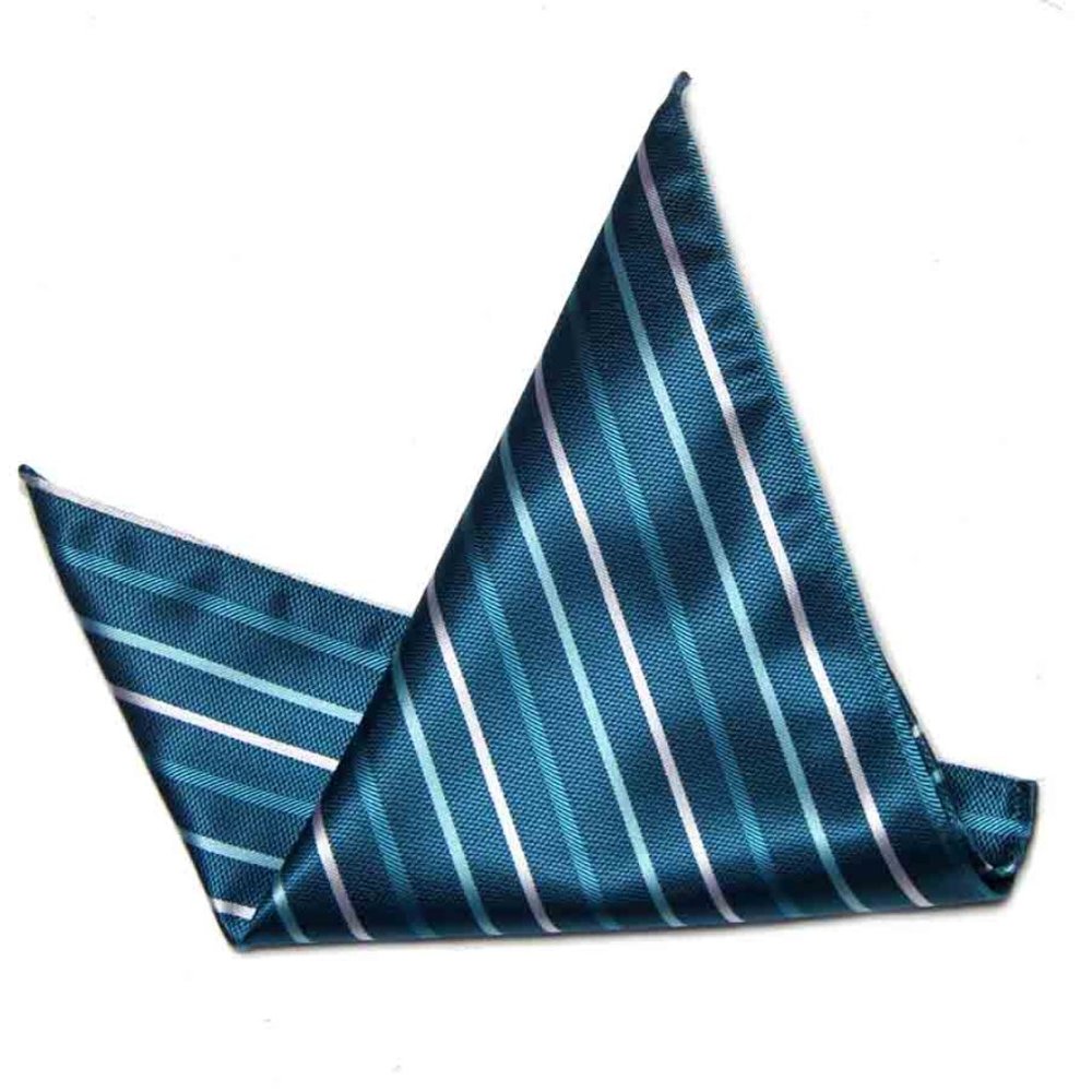 Eksel Pocket Square Teal Green Pink Striped Pattern Men's